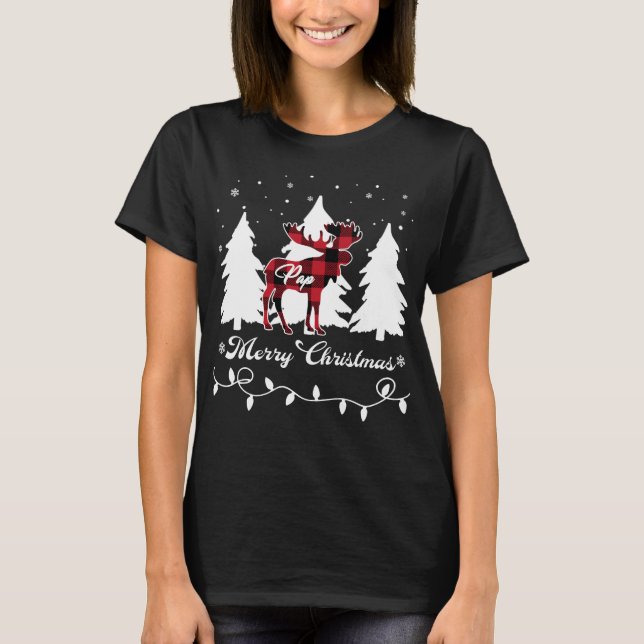 Pap Moose Buffalo Red Plaid Christmas Matching Fam T-Shirt (Front)