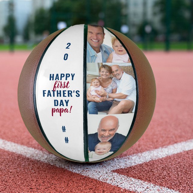 Papa 3 Photo First Fathers Day Editable Year Basketball (Creator Uploaded)