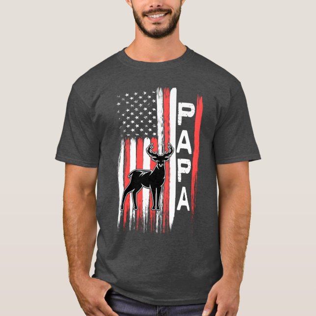 Papa American Flag Deer Buck Hunting Gift from Gra T-Shirt (Front)