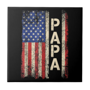 Papa American Flag Father's Day For Men Ceramic Tile