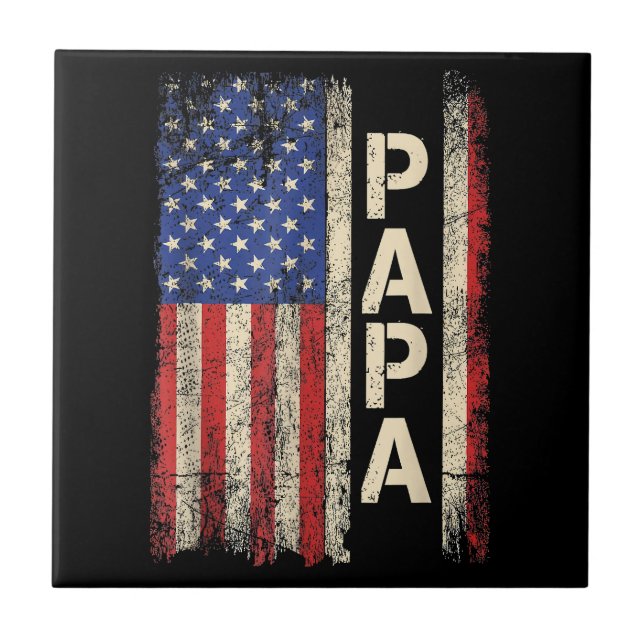 Papa American Flag Father's Day For Men Ceramic Tile (Front)