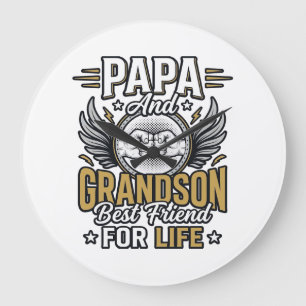 Papa And Grandson Best Friend For Life Shirt Desig Large Clock