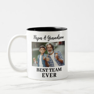 Papa and Grandson Best Team Ever Custom Photo Two-Tone Coffee Mug