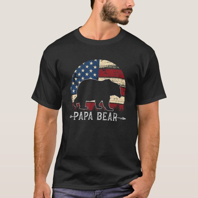 Papa Bear American Flag 4th Of July Father's Day T-Shirt (Front)