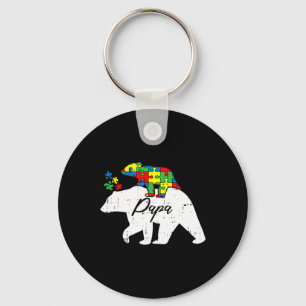 Papa Bear Autism Awareness Cute Puzzle Piece Dad F Key Ring