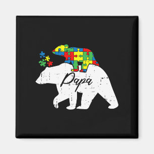 Papa Bear Autism Awareness Cute Puzzle Piece Dad F Magnet