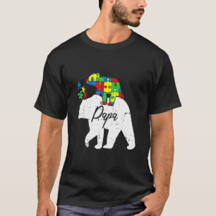 Papa Bear Autism Awareness Cute Puzzle Piece Dad F T-Shirt