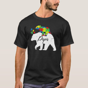 Papa Bear Autism Awareness Cute Puzzle Piece Dad F T-Shirt