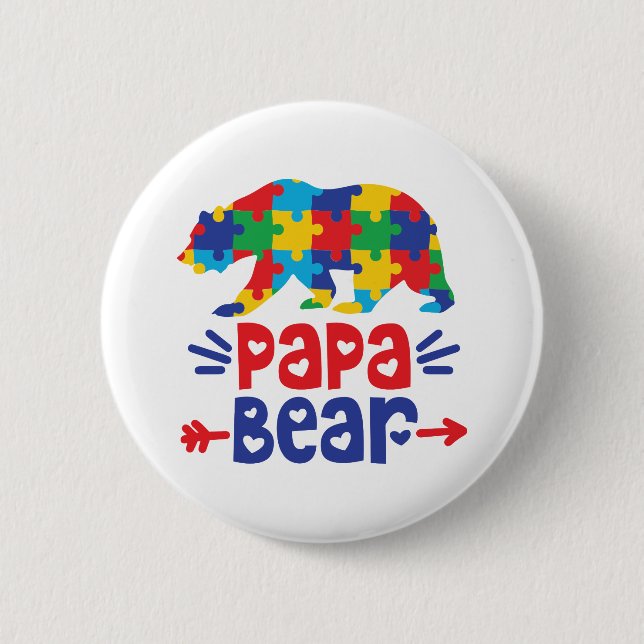 Papa Bear | Autism Dad 6 Cm Round Badge (Front)