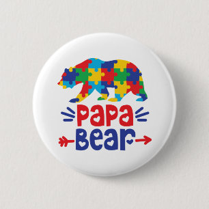 Papa Bear   Autism Dad 6 Cm Round Badge