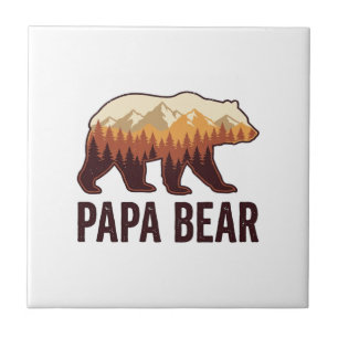 Papa Bear Bear Silhouette Vintage Forest T-Shirt_1 Ceramic Tile