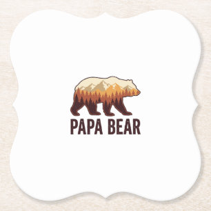 Papa Bear Bear Silhouette Vintage Forest T-Shirt_1 Paper Coaster