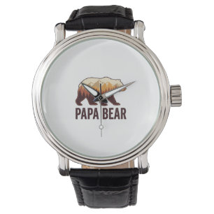 Papa Bear Bear Silhouette Vintage Forest T-Shirt_1 Watch