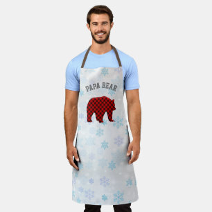 Papa Bear buffalo plaid bear Christmas T-Shirt Lon Apron