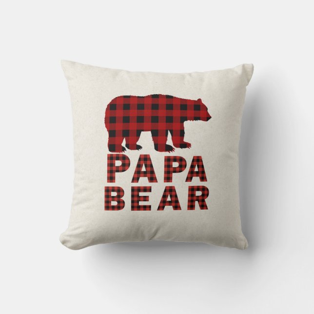 Papa Bear Buffalo Plaid Throw Pillow (Front)