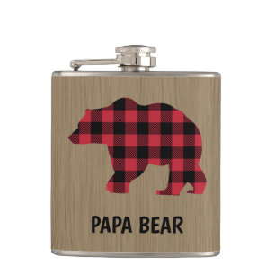Papa Bear Buffalo Plaid Vinyl Wrapped Flask