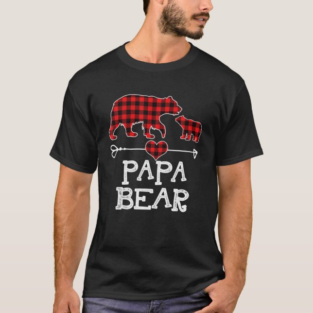 Papa Bear Christmas Pajama Red Plaid Buffalo Famil T-Shirt (Front)