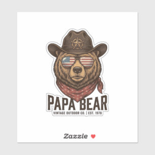Papa Bear Cowboy Bear Patriotic Vintage Vector Des