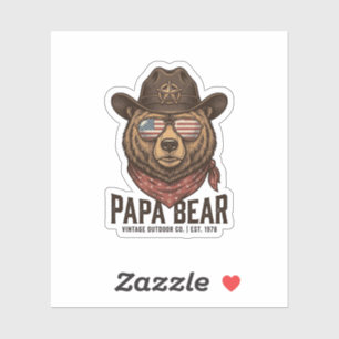 Papa Bear Cowboy Bear Patriotic Vintage Vector Des