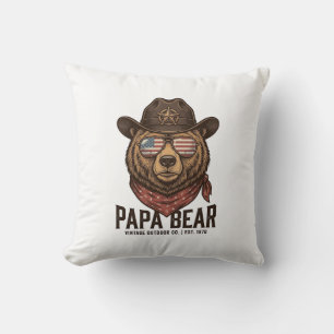 Papa Bear Cowboy Bear Patriotic Vintage Vector Des Cushion