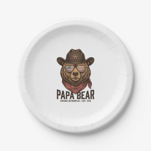 Papa Bear Cowboy Bear Patriotic Vintage Vector Des Paper Plate