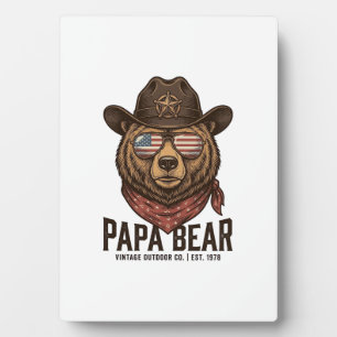 Papa Bear Cowboy Bear Patriotic Vintage Vector Des Plaque