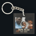 Papa Bear Father Year Established Photo Black Key Ring<br><div class="desc">Papa Bear Father Year Established Photo Black Keychain. Celebrate a special father figure with this "Papa Bear" photo keychain. This design features a rustic bear silhouette and bold vintage-style typography. The easy-to-use photo template allows you to showcase a favorite family memory, making it a thoughtful keepsake for Father's Day, first-time...</div>