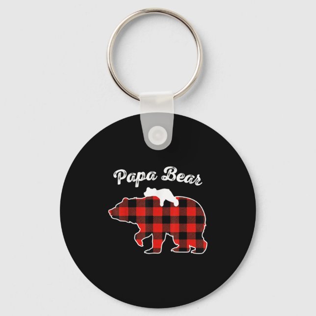 Papa Bear Flannel Red Plaid Pajama Family Matching Key Ring (Front)