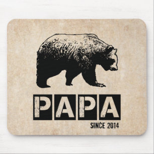 Papa Bear for Dad 2014, Grunge Black Mouse Pad
