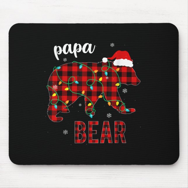 Papa Bear Funny Men Red Plaid Christmas Pajama Fam Mouse Pad (Front)