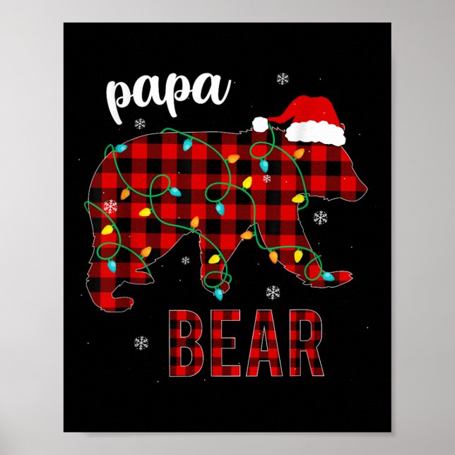 Papa Bear Funny Men Red Plaid Christmas Pajama Fam Poster (Front)