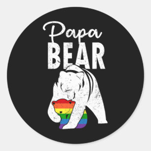 Papa Bear Gay Pride Rainbow Flag Lgbt Dad Camping Classic Round Sticker