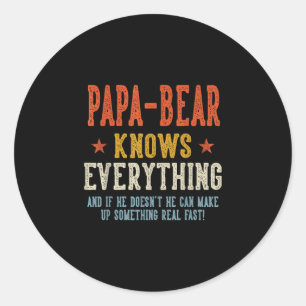 Papa-bear knows everything father's day retro classic round sticker