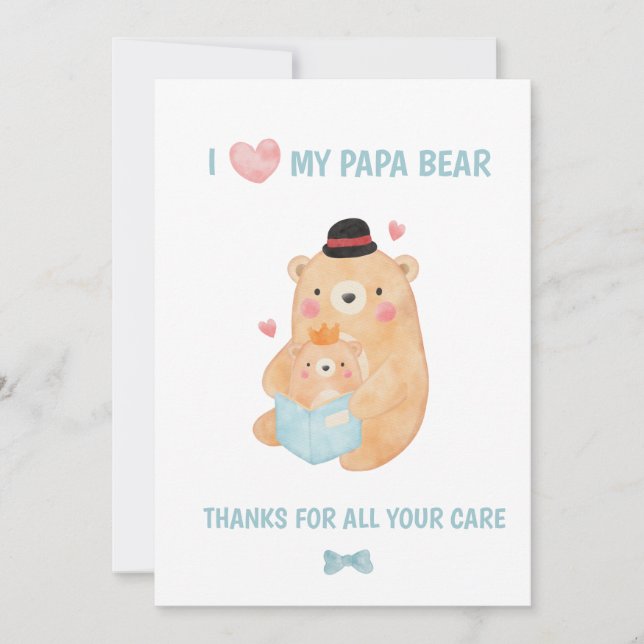 Papa bear love heart blue reading book father holiday card (Front)