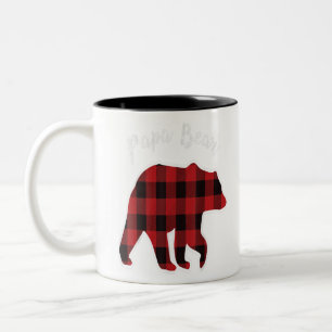 PAPA BEAR Men Red Plaid Christmas Pajama Family Da Two-Tone Coffee Mug