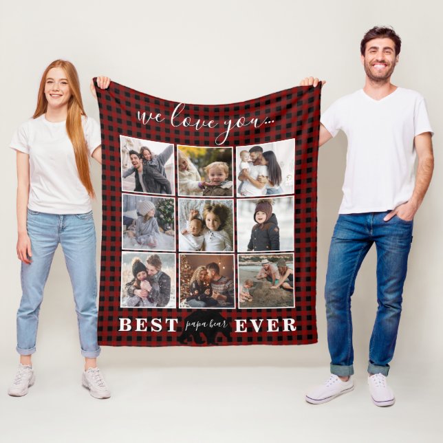 Papa Bear Photo Collage Dad gift Fleece Blanket (In Situ)