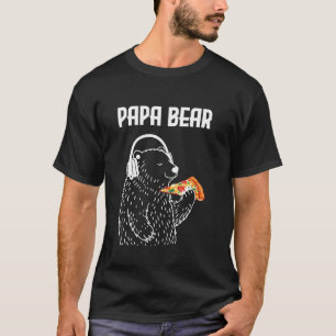 Papa Bear Pizza Headphones Funny Father's Day Retr T-Shirt