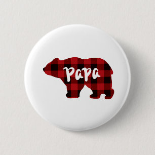 Papa Bear - Red and Black buffalo plaid 6 Cm Round Badge