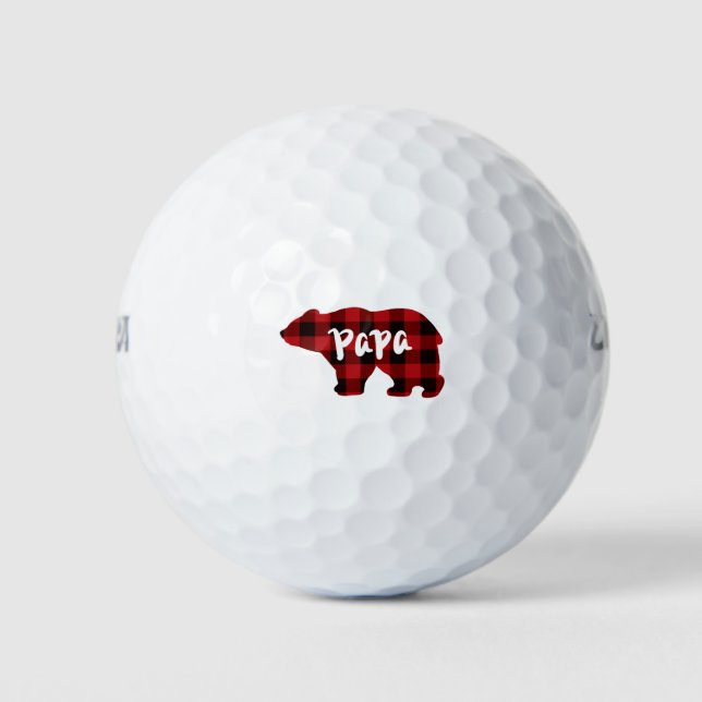 Papa Bear - Red and Black buffalo plaid Golf Balls (Front)