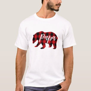 Papa Bear Red Plaid   Script T-Shirt
