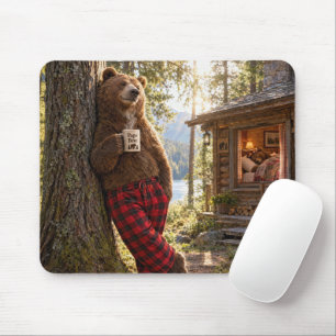 Papa Bear Relaxing in Woods with Coffee Mouse Pad