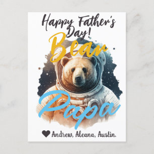 Papa Bear Simple chic Names Astronaut holiday card