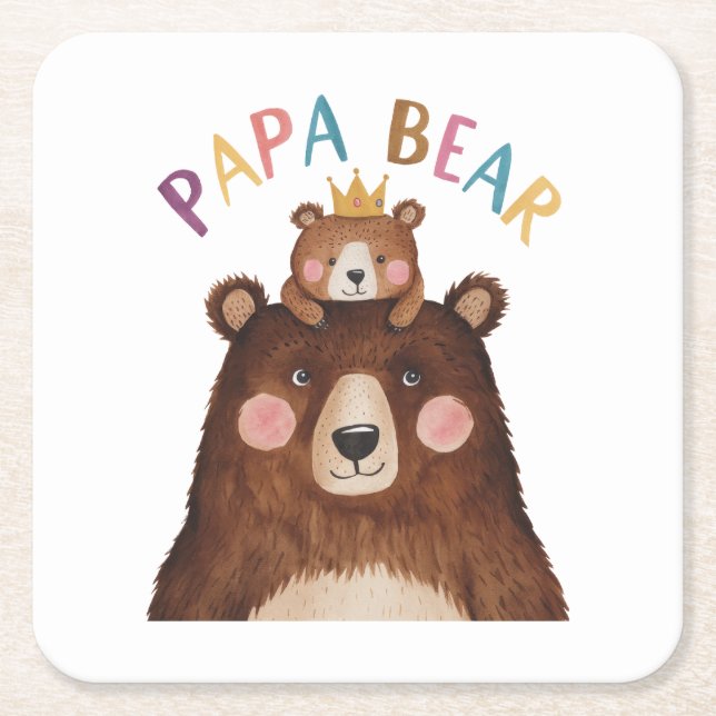 Papa Bear Square Paper Coaster (Front)
