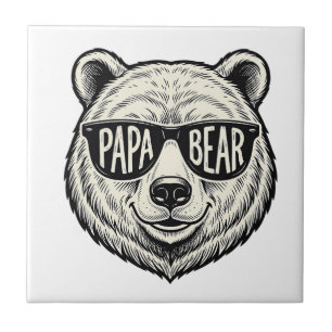 Papa Bear Sunglasses Bear Head Vector Design_1 Ceramic Tile