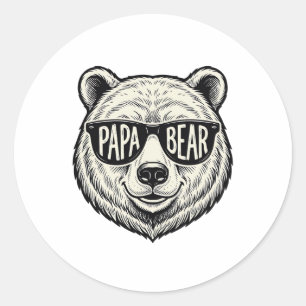 Papa Bear Sunglasses Bear Head Vector Design_1 Classic Round Sticker