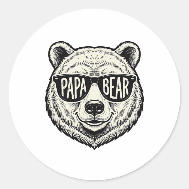 Papa Bear Sunglasses Bear Head Vector Design_1 Classic Round Sticker (Front)