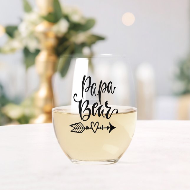 Papa Bear Tribal Calligraphy Personalised Stemless Wine Glass (Insitu (Wedding))