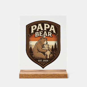 Papa Bear Vintage Engraving Bear Shirt Design_1 Acrylic Sign