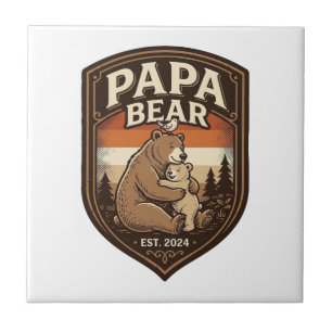 Papa Bear Vintage Engraving Bear Shirt Design_1 Ceramic Tile