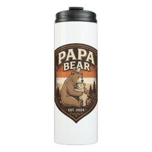 Papa Bear Vintage Engraving Bear Shirt Design_1 Thermal Tumbler